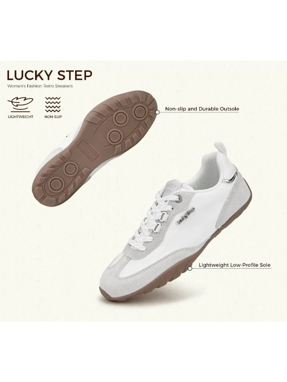 Women's White/Grey Faux Leather Retro Fashion Comfortable Lace Up Skate Sneakers